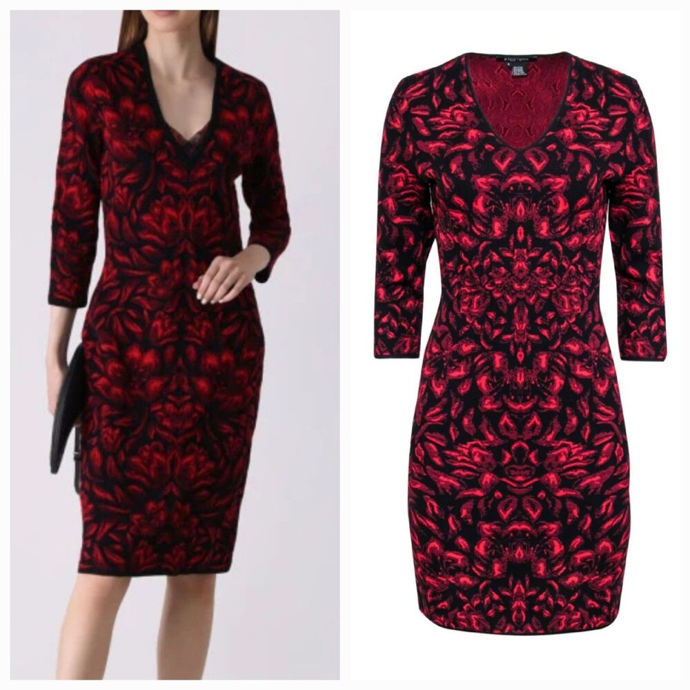 ETCETERA Knit Bodycon Dress Grunge Goth Vampire Sexy Womens Size XS Red Black